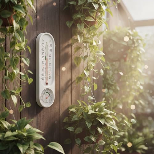 2 Pieces Outdoor/Indoor Thermometer Hygrometer, Vertical Temperature Humidity Gauge Meter with Fahrenheit/Celsius Thermometers Humidity Meter for Patio Garden Cellar Greenhouse