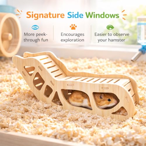 Versatile Hamster Hideout&Exploration Tunnel -Wooden Climbing Ladder&Peep Shelter | Hamster Hideout for Decorative Landscaping Digging Peeping Hide(Only for Small Hamsters)