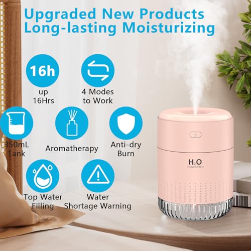 SZO Plant Humidifier Indoor, 500ml Soft Pink with Colorful Lights | Small Humidifiers for Plants, Travel, Bedroom, Office Desktop, Baby Room - color: Soft Pink 2.0