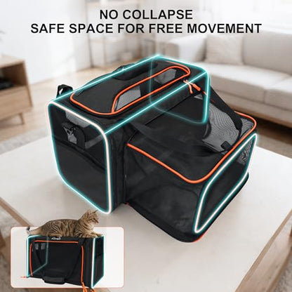 Expandable cat Carrier Soft Sided Airline Approved Pet Carrier Up to 12lbs | Top & Side Expandable, 360° Breathable Mesh, Anti-Collapse Frame, Built-in Safety Leash, Reversible Cushion for Cat Small Dog - color: Black