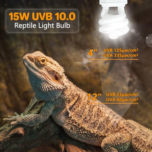 LUCKY HERP UVA UVB Reptile Light 10.0, Desert UVB 150 Compact Fluorescent Lamp, UVB Light for Reptiles 15W, UVA UVB Reptile Light Bulb, UVB Bulb for Reptiles Bearded Dragons Lizards Tortoises Snakes - style: UVB10.0 15W