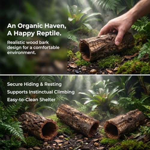 Homoyoyo Natural Wood Reptile Hide Cave Log, Tree Bark Terrarium Hideout for Gecko Snake Lizard Tortoise Spider and Hermit Crab – Rainforest Climbing Pets Habitat Decor Shelter 7. 86x3. 14x3. 14in
