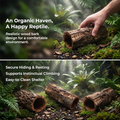 Homoyoyo Natural Wood Reptile Hide Cave Log, Tree Bark Terrarium Hideout for Gecko Snake Lizard Tortoise Spider and Hermit Crab – Rainforest Climbing Pets Habitat Decor Shelter 7. 86x3. 14x3. 14in