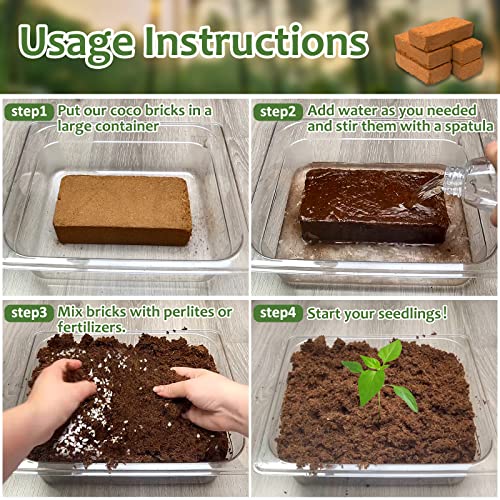 Riare 4pcs Organic Coco Coir Bricks, Natural Coconut Coir for Plants | High Expansion & Moisture Retention Coconut Husk Fiber for Seed Starting, Potting Mix, Composting, Soil Amendment & Reptiles - color: Pack of 4