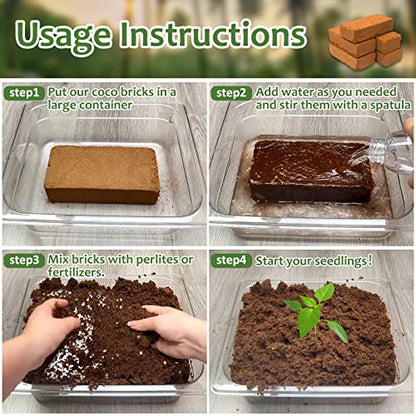 Riare 4pcs Organic Coco Coir Bricks, Natural Coconut Coir for Plants | High Expansion & Moisture Retention Coconut Husk Fiber for Seed Starting, Potting Mix, Composting, Soil Amendment & Reptiles - color: Pack of 4