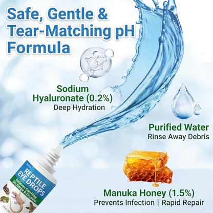 Lunza Reptile Eye Drops 30ml, Cleanses & Moisturizes, for Bearded Dragons, Turtles, Snakes, Lizards & Amphibians, with Manuka Honey & Hyaluronic Acid