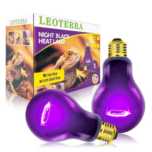 Leoterra Reptile Night Heat Lamp 2-Pack 100W - Purple Moonlight Simulation Bulb 40+Gallons Tank Use for Chameleons, Snakes, Green Iguanas Lizard Use 120V E26 Base 2000+ Hours Long Life - style: 100w