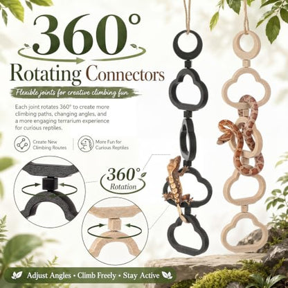 Novabright 2 Pcs Cloud Shaped Gecko Lizard Climbing Frame, Snake Climbing Rings with Hemp Rope for Hanging, Suitable for Geckos, Lizards, Spiders, and Other Small Reptile Enclosures