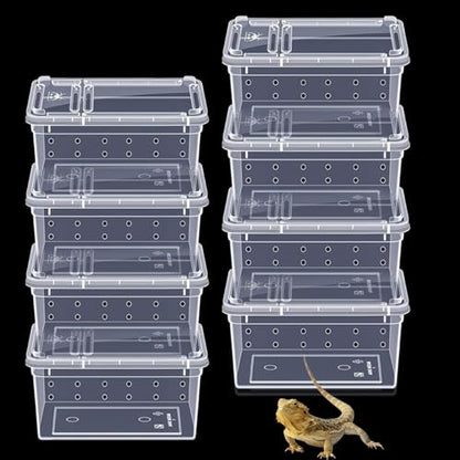 PINVNBY Reptile Feeding Box 8 PCS Snake Breeding Box Reptile Transport Container 7.48"x4.92"x2.95" Portable Habitat Plastic Cricket Cage for Lizard Spider Scorpion Gecko Tortoise Treefrog