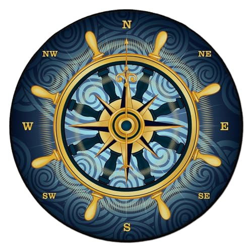 keepcute Compass Nautical Round Rug 5ft, Washable Non-Slip - color: Gold Compass Rose, size: 5' (Round)