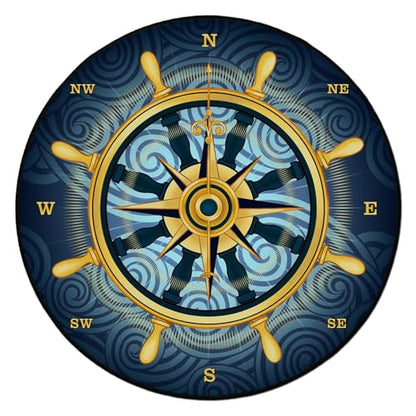 keepcute Compass Nautical Round Rug 5ft, Washable Non-Slip - color: Gold Compass Rose, size: 5' (Round)
