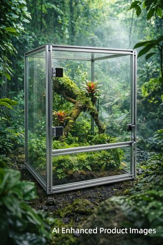 10 Gallon Reptile Terrarium Tank, 12x12x16 Front Opening Glass Enclosure with Aluminum Frame, Easy Assembly Habitat for Gecko, Crested Gecko, Frog, Tarantula, Jumping Spider & Small Reptiles