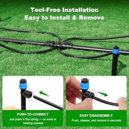 2026 Upgrade 230FT Quick-Connect Drip Irrigation System Kit with 1/4” & 1/2” Fast-Lock Tubing, Adjustable Emitters & Sprinklers for Garden & Greenhouse - size: 230 FT