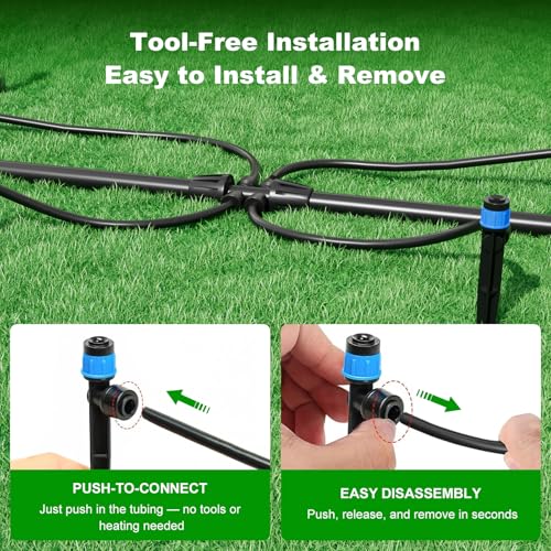 2026 Upgrade 256FT Quick-Connect Drip Irrigation System Kit with 1/4” & 1/2” Fast-Lock Tubing, Adjustable Emitters & Sprinklers for Garden & Greenhouse - size: 256 FT