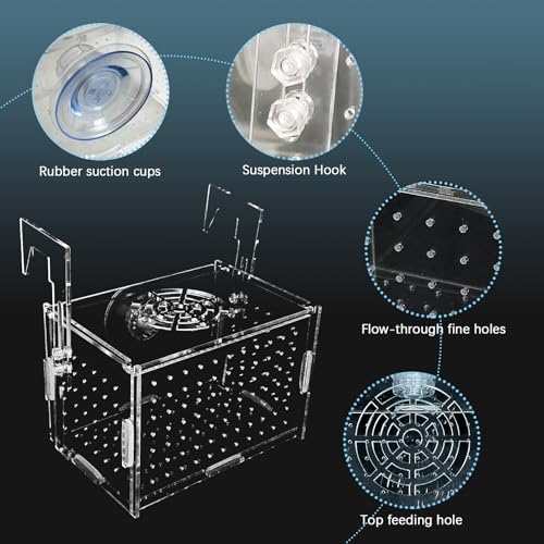 Hamiledyi Acrylic Breeding Isolation Box - Transparent Aquarium Hatchery for Guppy/Shrimp/Small Fish, Safe Nursery Tank with Air Tube & Suction Cups(5.9" × 3.9" × 3.9") - size: S(5.9" × 3.9" × 3.9")