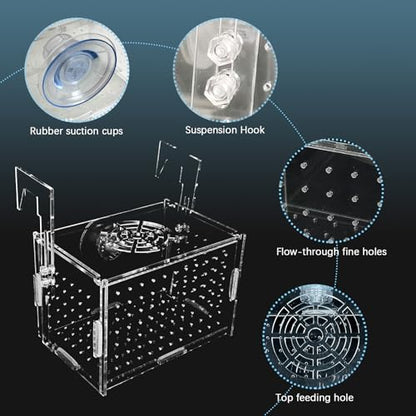 Hamiledyi Acrylic Breeding Isolation Box - Transparent Aquarium Hatchery for Guppy/Shrimp/Small Fish, Safe Nursery Tank with Air Tube & Suction Cups(5.9" × 3.9" × 3.9") - size: S(5.9" × 3.9" × 3.9")