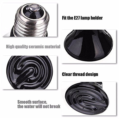 2-Pack 150W 110V Reptile Heat Lamp Ceramic Infrared Heat Emitter Bulb Pet Lamp,No Harm No Light Infrared Heat Emitter Brooder Lamp for Pet Coop Heater Reptile Chicken Turtle Heat Lighting,Black