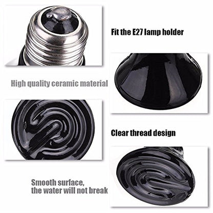 2-Pack 150W 110V Reptile Heat Lamp Ceramic Infrared Heat Emitter Bulb Pet Lamp,No Harm No Light Infrared Heat Emitter Brooder Lamp for Pet Coop Heater Reptile Chicken Turtle Heat Lighting,Black