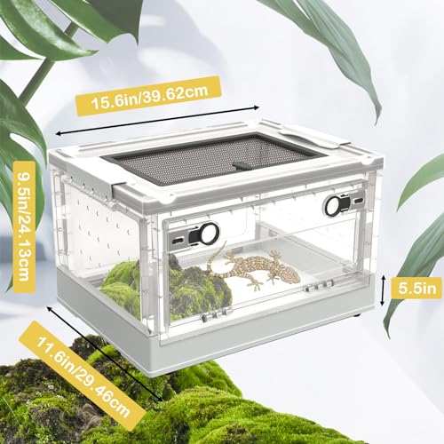 PINVNBY Plastic Reptile Feeding Box with Wheels,Reptiles Breeding Enclosure Cages Transparent Amphibians Habitat Terrarium Tank Portable Transport Container for Lizard,Bearded Dragon(White) - color: 【White】