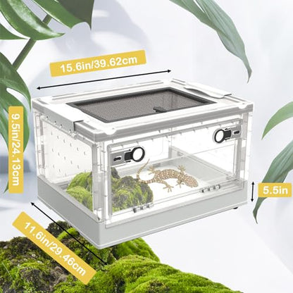 PINVNBY Plastic Reptile Feeding Box with Wheels,Reptiles Breeding Enclosure Cages Transparent Amphibians Habitat Terrarium Tank Portable Transport Container for Lizard,Bearded Dragon(White) - color: 【White】