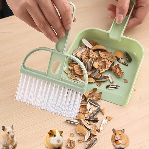 Mini Dustpan and Brush Set, Portable Exquisite Pet Waste Cleaning Kit, Hamster Sand Scooper Cage Cleaning Tool for Small Pets Hamsters Guinea Pigs Hedgehogs Chinchillas Rabbits(Green)