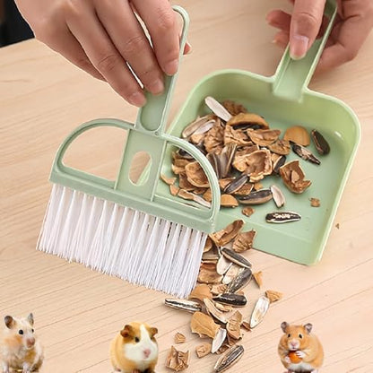 Mini Dustpan and Brush Set, Portable Exquisite Pet Waste Cleaning Kit, Hamster Sand Scooper Cage Cleaning Tool for Small Pets Hamsters Guinea Pigs Hedgehogs Chinchillas Rabbits(Green)