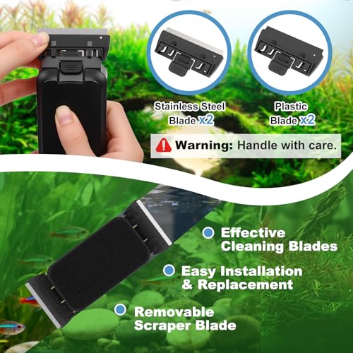 fishkeeper Dual-Blades Magnetic Aquarium Glass Cleaner with 4 Algae Scraper | 2-In-1 Floating Scrubber, Double Side Magnetic Fish Tank Cleaner for 0.24-0.4 Inch Thick Glass & Acrylic Aquarium Tanks (M) - size: M for Glass Thickness:0.394"