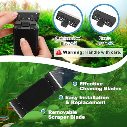 fishkeeper Dual-Blades Magnetic Aquarium Glass Cleaner with 4 Algae Scraper | 2-In-1 Floating Scrubber, Double Side Magnetic Fish Tank Cleaner for 0.24-0.4 Inch Thick Glass & Acrylic Aquarium Tanks (M) - size: M for Glass Thickness:0.394"