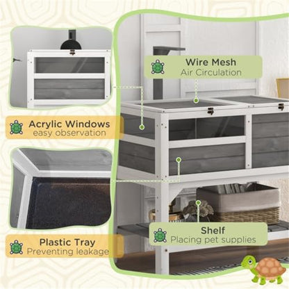 Reptile Enclosure with Shelf, 40.5”H Tortoise Habitat with Lockable Top, Lamp Stand, Acrylic Windows & Waterproof Tray for Lizard, Snake, Bearded Dragon - Easy Assembly - color: P-3
