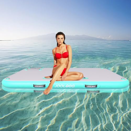 Inflatable Floating Dock Mat,6 inches Thick Inflatable Stable Platform Raft with Storage Bag None-Slip Surface for Lake Beach Pool - color: Green 8ft x 6 ft x 6in