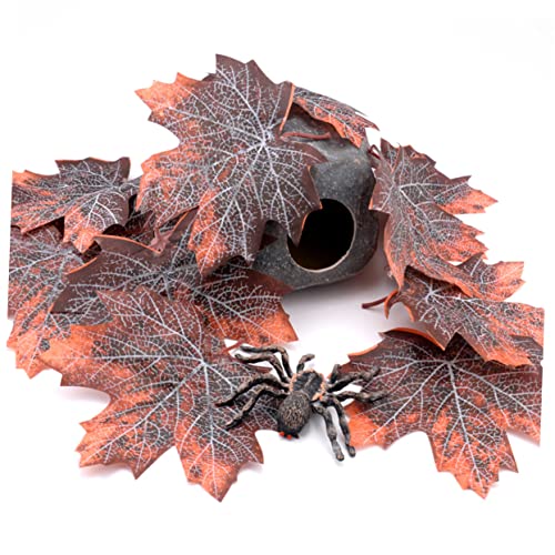 Happyyami 12pcs Maple Leaf Litter Reptile Habitat Decor Reusable Pet Cage Decoration for Snakes Lizards Frogs Terrarium Accessories