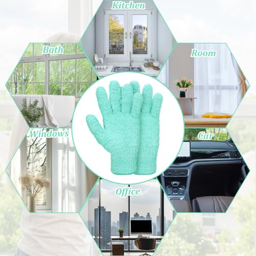 Abeillo Microfiber Gloves for Plants Dusting Cleaning, Reusable Washable Cleaning Gloves Mittens House Cars Blinds Dusting - color: Cyan