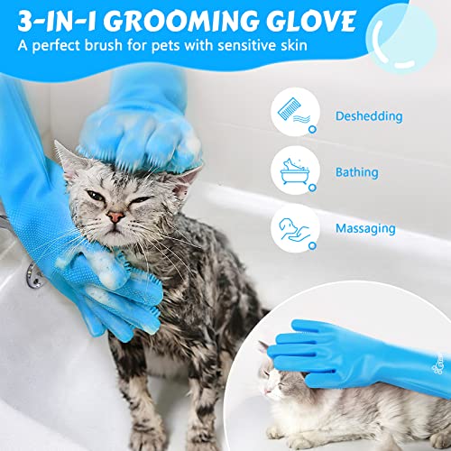 Pecute Silicone Pet Grooming Gloves for Washing Cats Dogs Bath Brush Large | 3,000 soft bristles, Gentle massage & deshedding, Dishwasher safe, For large/thick coats, Home/car cleaning - size: Large