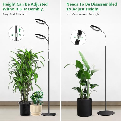 Aumtrly Black Grow Lights for Indoor Plants, Full Spectrum, with 68" Stand | 6/12/16H Timer, 5 Dimming Levels, 80 LED Halo, Floor Growing Lamp for Large Tall Plants with Flexible Gooseneck, Metal Base - size: 1 head 68inch/black