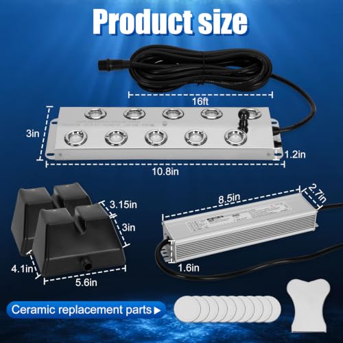 Ultrasonic Mist Maker Fogger 10 Heads, 9000ml/H 400W Pond Fogger with Float, IP67 Waterproof Power Supply, 304 Stainless Steel Ultrasonic Mister with Auto Shut-Off for Pond,Fountain,Garden,Halloween - size: 10 HEAD