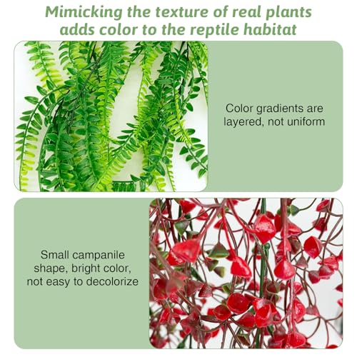 PINVNBY 2 Pack Reptile Plants Terrarium Hanging Fake Vines with Suction Cup Artificial Leaves for Bearded Dragons Lizards Geckos Snake Hermit Crab (Red and Green) - color: 2 Pcs ( Red and Green )