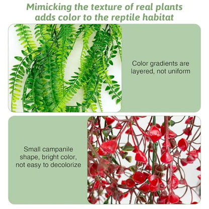 PINVNBY 2 Pack Reptile Plants Terrarium Hanging Fake Vines with Suction Cup Artificial Leaves for Bearded Dragons Lizards Geckos Snake Hermit Crab (Red and Green) - color: 2 Pcs ( Red and Green )
