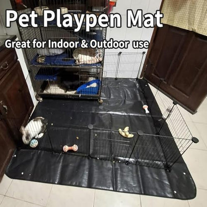 Guinea Pig Cage Liner, 59"x39" Playpen Mat, Waterproof Washable Tarp, Black | 59 x 39 in black waterproof pet mat protects floors and works as a washable, reusable liner for cages and playpens. - size: 59x39in