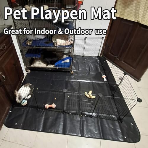 Guinea Pig Cage Liner, 59"x59" Playpen Mat, Waterproof Washable Tarp, Black | 59 x 59 in black waterproof pet mat protects floors and works as a washable, reusable liner for cages and playpens. - size: 59x59in