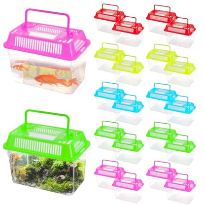 20 Pack Plastic Fish Tank, Small Reptile Terrariums Carrier Cage | Tarantula Enclosure Snake Breeding Case, Mini Fish Box for Pets, 5.9" x 3.5" x 4.3", Fish Bowls