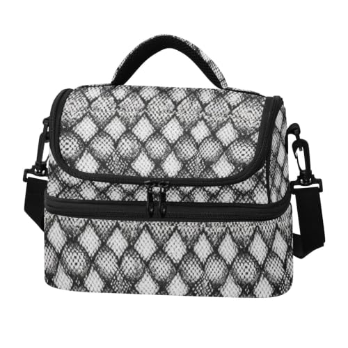 ATTX Snakeskin Texture Double Deck Lunch Bag for Work & Travel | Insulated lunch bag with double compartments, roomy storage and portable design for work, travel and outdoor activities.