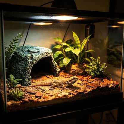 Reptile Hide, Great for Geckos, Snakes, Bearded Dragons & Lizards, It Doubles as Aquarium Rock Cave Corner Cave for Climbing Hiding - size: M
