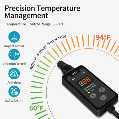 SYSAI Digital Thermostat Controller for Reptile Tank & Heat Mat, Seed Germination, Breeding & Home Brewing, 1A 100W, High Accuracy °F/°C Probe, 60-94°F