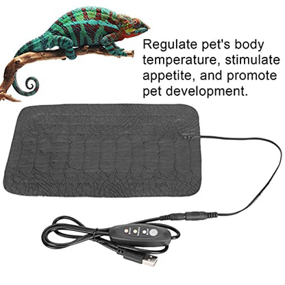 USB Reptile Heat Pad, 3 Level Temperature Control, Heat Mat for Lizards Snakes Turtles, PU Leather, Stimulate Appetite and Metabolism, Easy to Clean, Pet Accessory