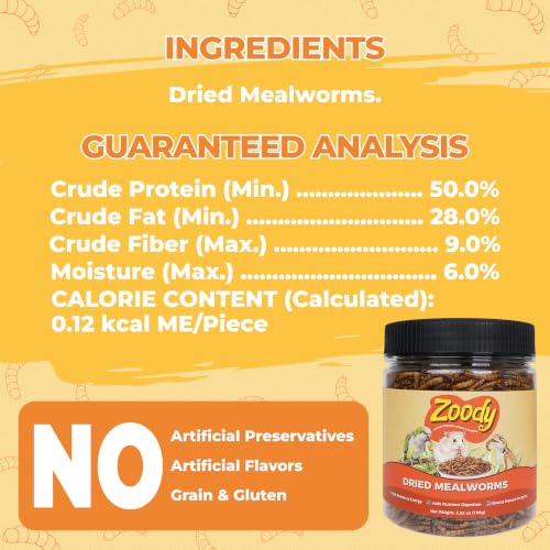 Zoody Dried Superworms Hamster Treats for Parakeets, Chickens 3.5 OZ | Natural High Protein Parakeet Treats, Hamster Snacks, Hedgehogs, Sugar Gliders, Reptiles & Small Animals, Crunchy & Tasty.