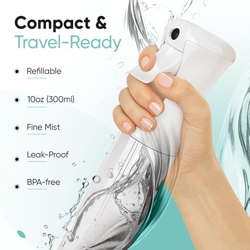 Spray Bottle for Hair – Continuous Mist Spray Bottle for Hair Care, Styling, Cleaning, Plants, Pets & Essential Oils (White, 10oz)