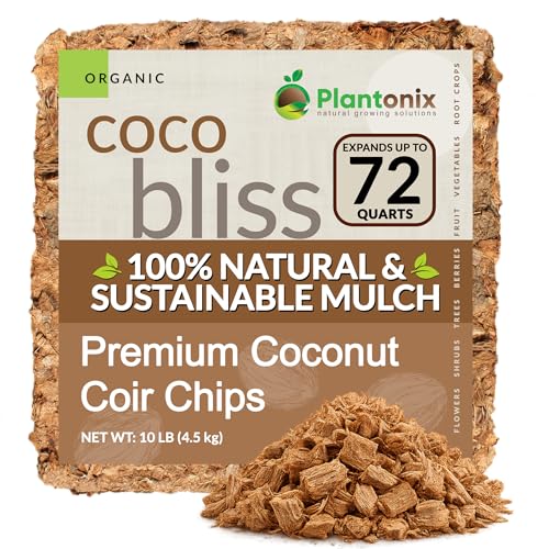 Coco Chips Mulch Brick (10lbs) - 100% Organic Mulch Medium for Garden Beds, Landscaping, & Outdoor Plants - Compressed Coconut Husk Chips - Retains Moisture in Potting Soil & Containers - color: Coco Chips (10lbs)