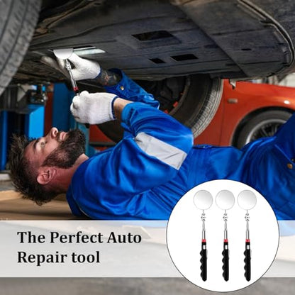 12 Pcs Telescoping Inspection Mirror Retractable Mechanical Mirrors Long Handle Under Vehicle Telescoping Mirrors Extendable 360 Rotation Detection Mirror for Mechanics Contractors Technicians