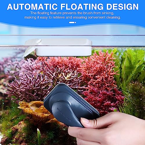 fishkeeper Aquarium Magnetic Glass Cleaner, Fish Tank Algae Cleaning Tool | Magnetic Fish Tank Cleaner Brush with 2 Scrapers, Self-floating Mag Float Scrubber for 0.25-0.625 Inch Glass and Acrylic Tank - size: Large for Glass Thickness：1/4"-5/8"