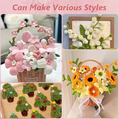 Cwczhi 600 PCS Pipe Cleaners Craft,9 Colors Pipe Cleaner Bulk Flower Kit | with Instructions,Floral Wires,Stamen,Wrapping Paper& Ribbon,Art and Craft Supplies - color: pink-2